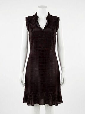 Karl Lagerfeld Paris | Black & Red Heart Polka Dot Ruffle Dress Midi Size 4